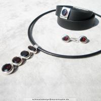 Granat Silber Kautschuk SET: Armband Ohrringe Kette