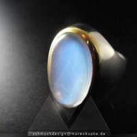 Ceylonmondstein, glassbody blue, Silber, Gold