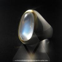 Ceylonmondstein, glassbody blue, Silber, Gold